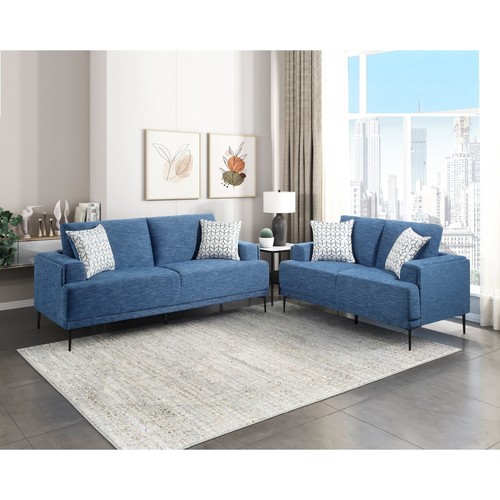 Blue chenille sofa set - set, 3pc